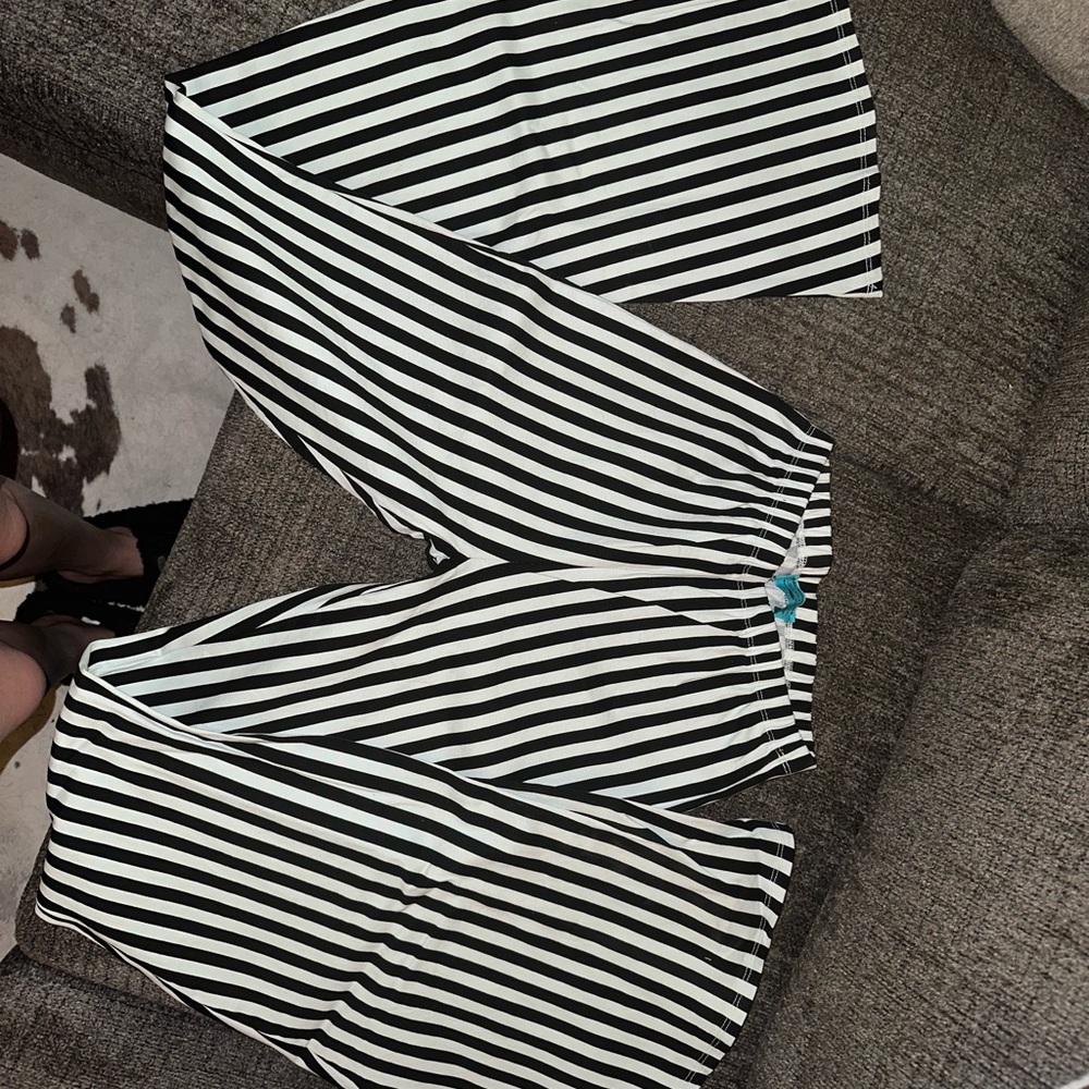 Wide Leg Black & White Striped Women's Jeans - Flare Style
